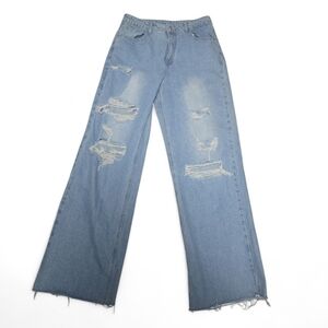 SHEIN Light Blue Flare Distressed Jeans